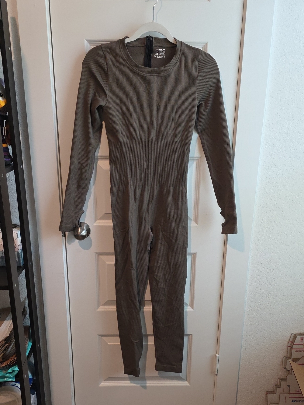 OQQ Women's Ribbed Jumpsuit Dark Kakhi Medium G155